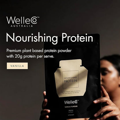 WelleCo, Nourishing Protein, Premium Organic Sprouted Brown Rice & Pea Protein, Vanilla Flavour, 300g (10.5oz) Pouch