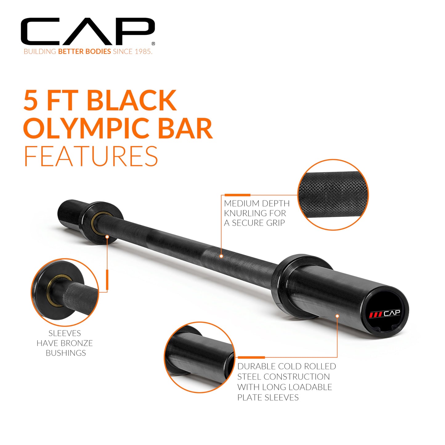 CAP 20lb 5ft Olympic Barbell, Black, Strength Training