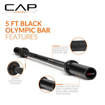 CAP 20lb 5ft Olympic Barbell, Black, Strength Training