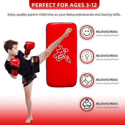 3-in-1 Boxing Pads and Kick Punching Mitts Set, Leather Hand Target Focus Pads, MMA Muay Thai Pads for Kicking Taekwondo Karate Kickboxing, Kids Adults Boxing Training Sparring Gear Equipment