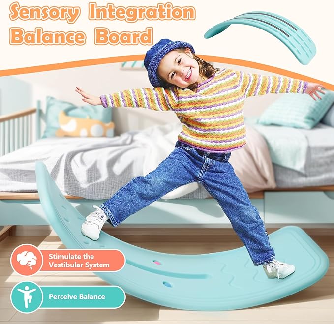 Balance Board Kids with Bouncy Ball, Wobble Balance Board for Balance & Courage Building, Sensory Integration Training, Ideal Toy for Kids Aged 3+