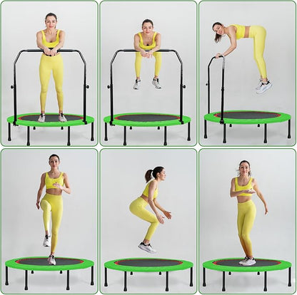 450 LBS Foldable Mini Trampoline for Adults & Kids 40" Rebounder Trampoline with Adjustable Foam Bar for Indoor Workout Fitness