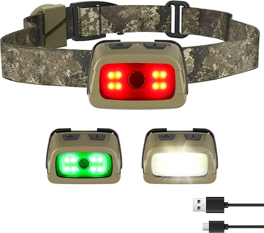 EverBrite Rechargeable Headlamp - 350 Lumens Head Lamp for Adults, 7 Modes with White/Red/Green
