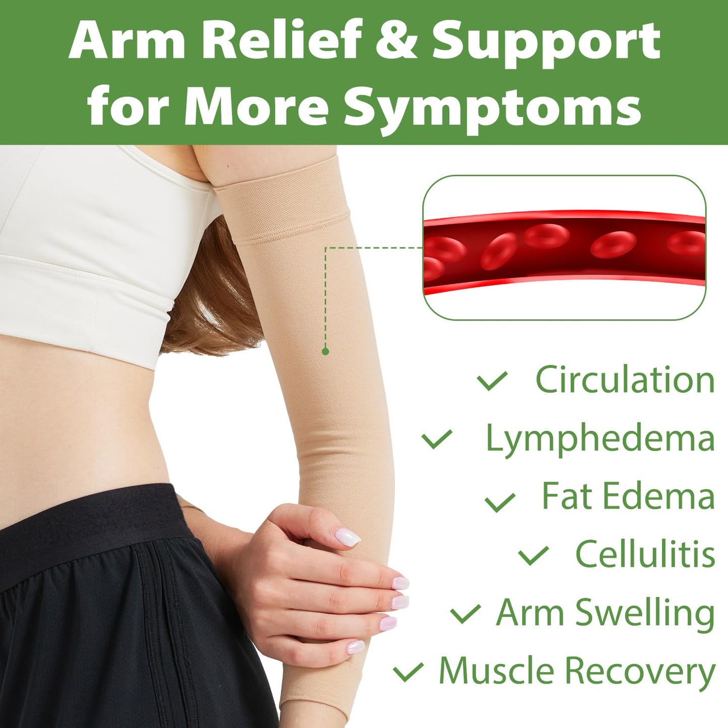 LIKAWEN Compression Lymphedema Arm Sleeves for Women - 20-30 mmHg Compression Arm Sleeves Full Arm