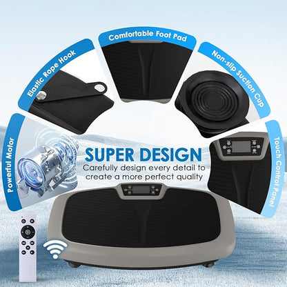 Vibration Plate Exercise Machine - Whole Body Workout Vibration Platform Lymphatic Drainage Machine for Weight Loss Home Fitness with Resistance Bands Remote