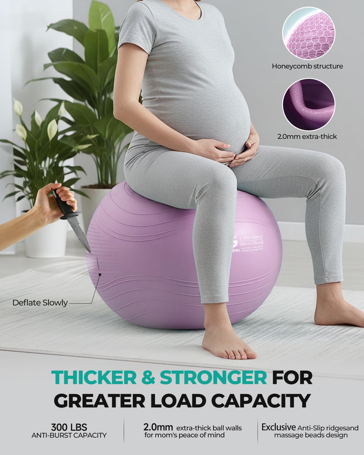 Gruper Yoga Ball, Extra Thick Exercise Ball for Workout Pregnancy Stability - 4 Sizes Anti Burst