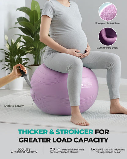 Gruper Yoga Ball, Extra Thick Exercise Ball for Workout Pregnancy Stability - 4 Sizes Anti Burst