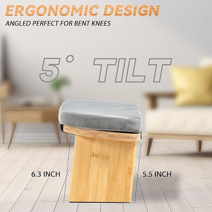 Meditation Bench, Bamboo Meditation Stool, Folding Kneeling Meditation Bench, Seiza Prayer Bench, Prayer Bench with Meditation Cushion, Kneeling Stool (Grey & Bag)