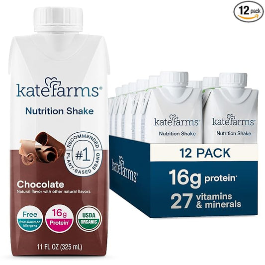 KATE FARMS Organic Nutrition Shake, Chocolate, 16g Protein, 27 Vitamins and Minerals, Protein Meal