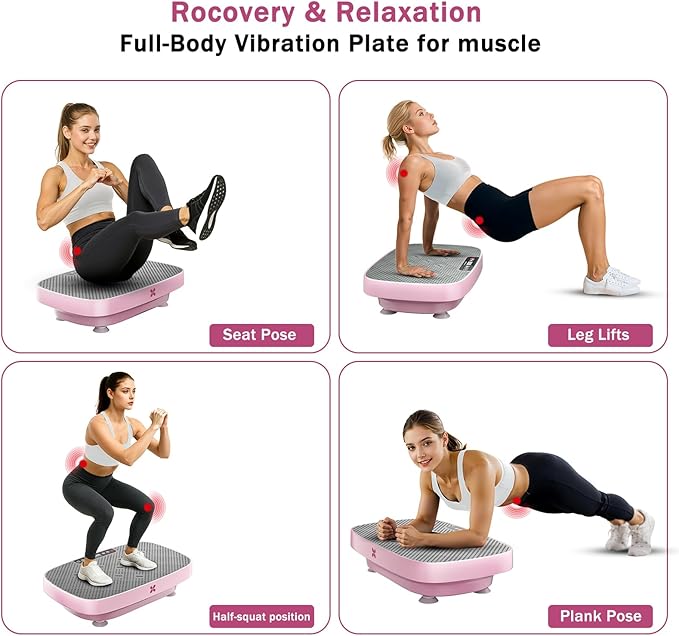 Vibration Plate Exercise Machine, Vibration Plate for Lymphatic Drainage & Body Toning, Whole Body Vibration Plate Platform with Bluetooth, Ultra-Quiet Home Gym Equipment, Resistance Bands