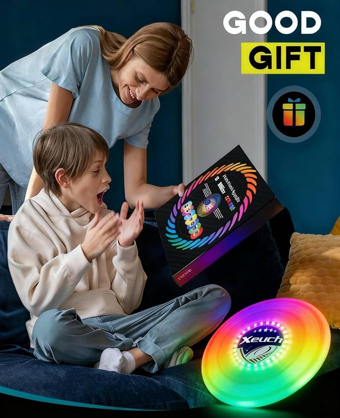 2 Pack Flying Disc, Glow Frisbee with 30 RGB LEDs, 16 Light Modes and 4 Brightness, 6-Hour Playtime, Built-in Timer & Sensor, 175g - Christmas, Birthdays Gifts for Men/Boys/Teens/Kids