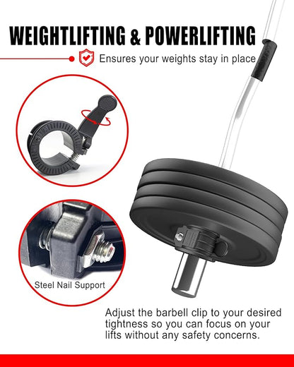 Olympic Barbell Clamps 2 inch Adjustable Barbell Clips Quick Release Pair of Locking Weight Clips for Bars