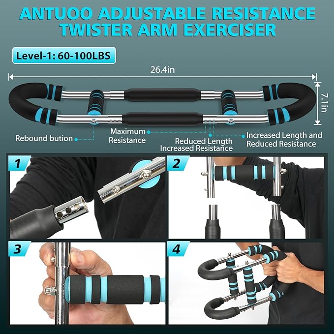 Twister Arm Trainer, 60-100lb Adjustable Chest Workout Bar, Power Twister Arm Trainer for Men, Chest Workout Equipment, Forearm Strengthener Arm Trainer