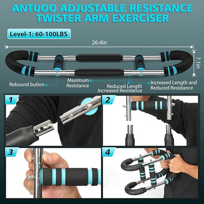 Twister Arm Trainer, 60-100lb Adjustable Chest Workout Bar, Power Twister Arm Trainer for Men, Chest Workout Equipment, Forearm Strengthener Arm Trainer
