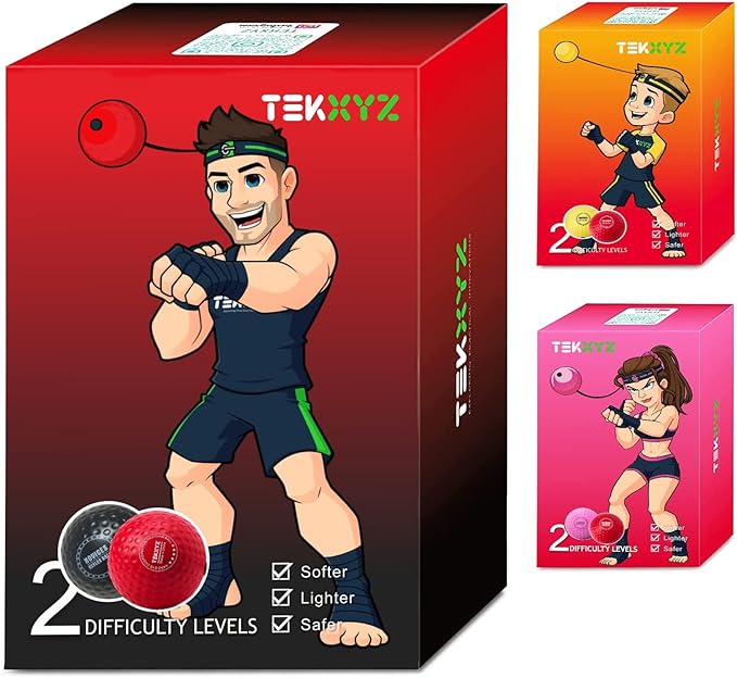 TEKXYZ Boxing Reflex Ball, 2 Difficulty Levels Boxing Ball with Headband, Perfect for Reaction, Agility, Punching Speed, Fight Skill and Hand Eye Coordination Training