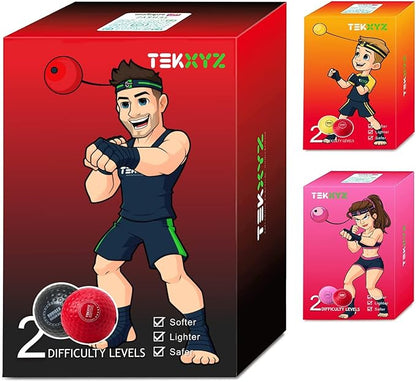 TEKXYZ Boxing Reflex Ball, 2 Difficulty Levels Boxing Ball with Headband, Perfect for Reaction, Agility, Punching Speed, Fight Skill and Hand Eye Coordination Training