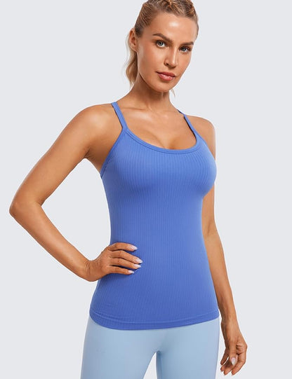 CRZ YOGA Seamless Workout Tank Tops for Women Racerback Athletic Camisole Sports Shirts with Built in Bra