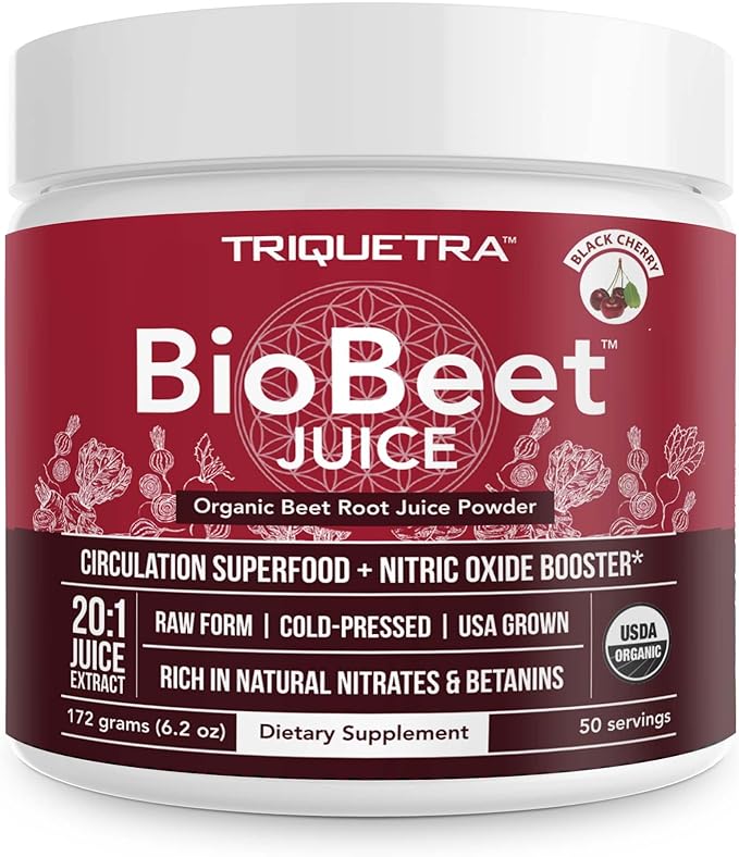BioBeet® Beet Juice (Black Cherry Flavor) Max Strength 20x High Concentration than Beet Root Powder ??Organic, Cold-Pressed, USA Grown, Raw Form ??Nitric Oxide, Circulation Support (50 Servings)
