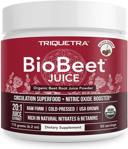 BioBeet® Beet Juice (Black Cherry Flavor) Max Strength 20x High Concentration than Beet Root Powder ??Organic, Cold-Pressed, USA Grown, Raw Form ??Nitric Oxide, Circulation Support (50 Servings)