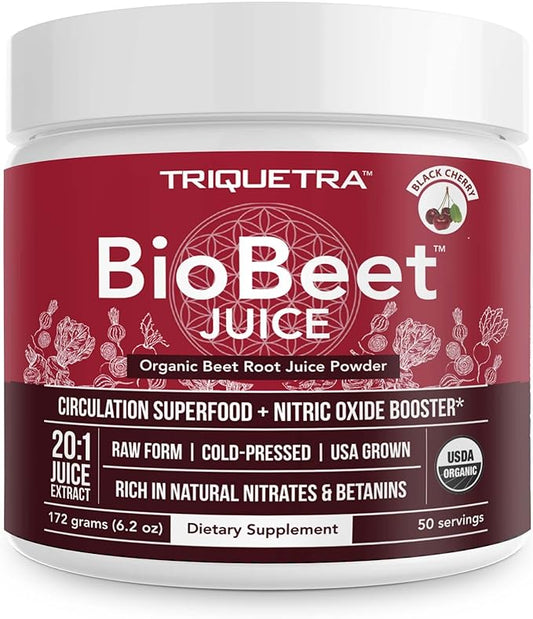BioBeet® Beet Juice (Black Cherry Flavor) Max Strength 20x High Concentration than Beet Root Powder ??Organic, Cold-Pressed, USA Grown, Raw Form ??Nitric Oxide, Circulation Support (50 Servings)