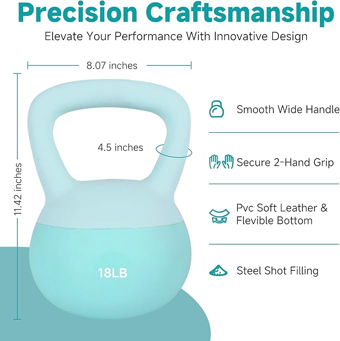 Leikefitness Soft Kettlebells,Steel Shot Filled Weights for Women and Men,Color Coded Anti Slip Soft Kettlebells,Home workout