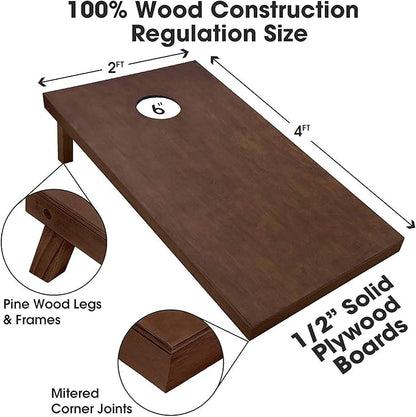 GoSports 4'x2' Regulation Size Wooden Cornhole Boards Set with Dark Brown Varnish | Includes Carrying Case and Bean Bags (Choose Your Colors) Over 100 Color Combinations