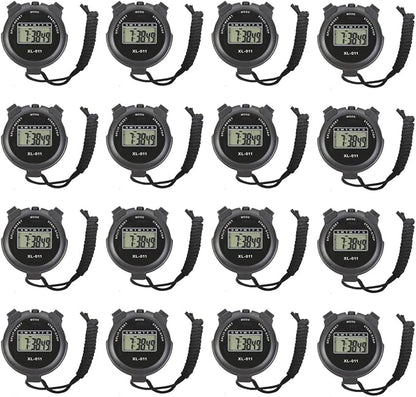 16-Pack Multi-Function Electronic Digital Sport Stopwatch Timer, Large Display with Date Time and Alarm Function, Sports Coaches Fitness Coaches and Referees Black
