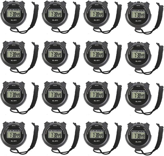 16-Pack Multi-Function Electronic Digital Sport Stopwatch Timer, Large Display with Date Time and Alarm Function, Sports Coaches Fitness Coaches and Referees Black