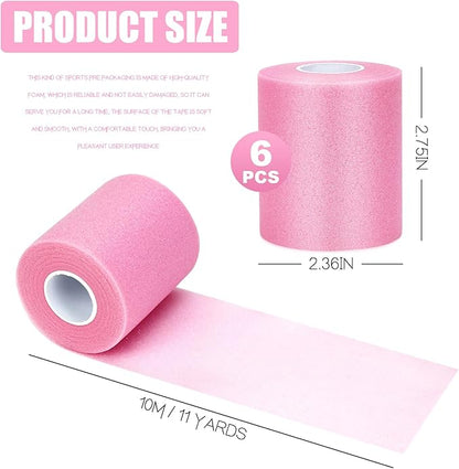 Pre wrap Pink,Prewrap Athletic Tape,6 Roll Pre wrap Headbands for Hair Soccer,Foam Underwrap Sports Wrap for Ankles Wrists Hands Knees Elbows 2.75 Inches X 12 Yards