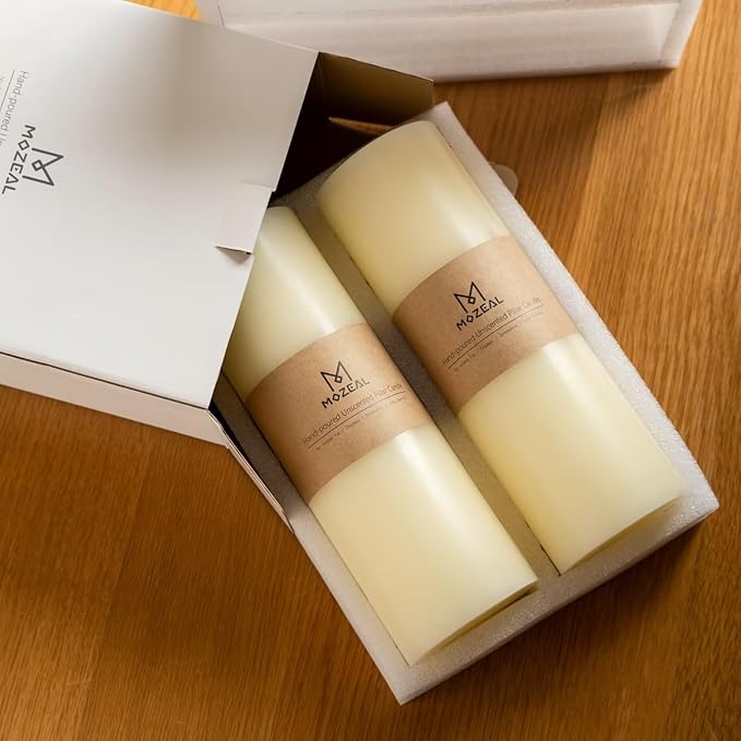 MOZEAL 4" x 10" Extra-Large Yellow Pillar Candles (Set of 2), Unscented,Dripless, Smokeless,Long Clean-Burning,These Tall 10 inch Large Yellow Pillar Candles Perfect for Weddings and Spring Decor