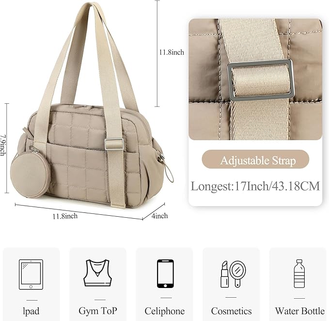 CAMTOP Mini Gym Bag for Women, Small Gym Tote Bag Puffy Quilted Sports Duffel Bag with Wet Compartment and Coin Purse Duffel Bags Dance Yoga Workout Bag