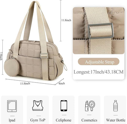 CAMTOP Mini Gym Bag for Women, Small Gym Tote Bag Puffy Quilted Sports Duffel Bag with Wet Compartment and Coin Purse Duffel Bags Dance Yoga Workout Bag