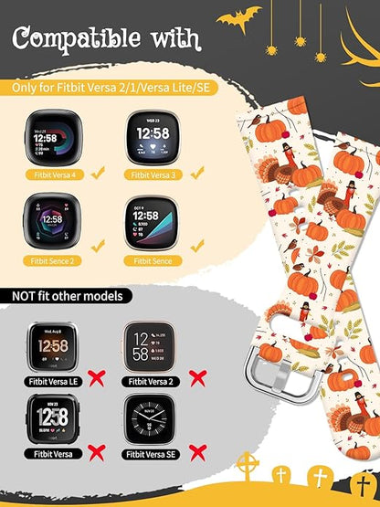 Watbro Halloween Holiday Band Compatible with Fitbit Versa 3 / Sense/Fitbit Versa 4 / Sense 2 Bands for Women Men,Soft Silicone Cute Sport Pumpkin Strap