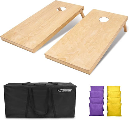 GoSports Regulation Size Wooden Cornhole Set with Natural Wood Finish - Includes Carrying Case
