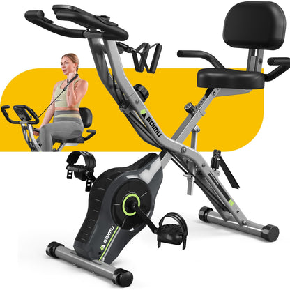 Goimu Exercise Bike, 5 in 1 Foldable Stationary Bike for Seniors, 16-Level Adjustable Magnetic