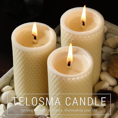 Pure Natural Beeswax Pillar Candles Bulk - Pack of 6 - Honeycomb Surface, No Scent- for Emergency/Prayer/Relax (2inch Diameter, 4 inch Tall - Off White)