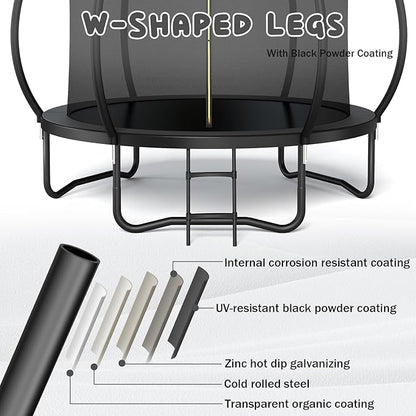 Trampoline 12FT 14FT 15FT 16FT for Kids/Adults - Outdoor Recreational with Enclosure Net Curved Poles and Ladder, Heavy Duty Anti-Rust Coating, ASTM Approval