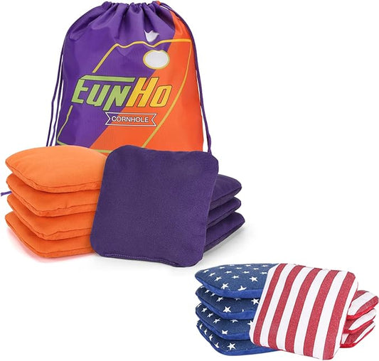 EunHo Dual Sided Cornhole Bags Regulation Set of 8 Professional Cornhole Bean Bags Slick and Stick