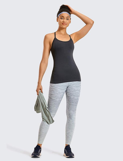 CRZ YOGA Seamless Workout Tank Tops for Women Racerback Athletic Camisole Sports Shirts with Built in Bra