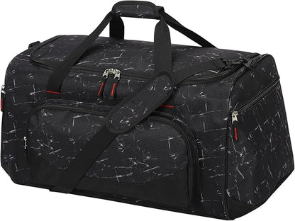 55L Large Gym Duffle Bag for Men - 22 inch Men's Sports Bag Heavy Duty Duffel Bag（Marble Black)