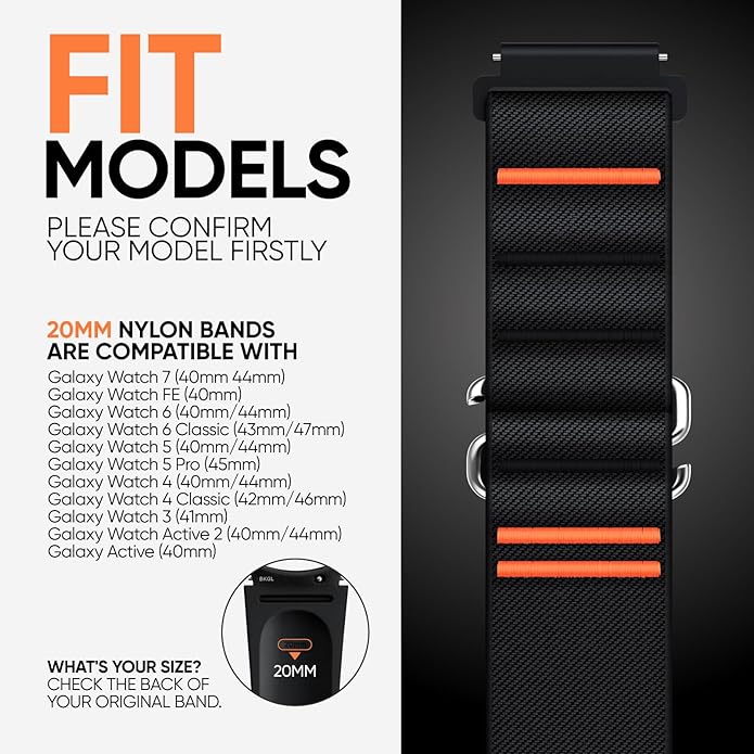 Suitisbest S-Hook Sport Band Compatible with Samsung Galaxy Watch 6 5 4 7 FE Band, Watch 6/4 Classic, Watch 5 Pro, Durable and Adjustable Nylon Loop Strap for Galaxy Active1/Active2