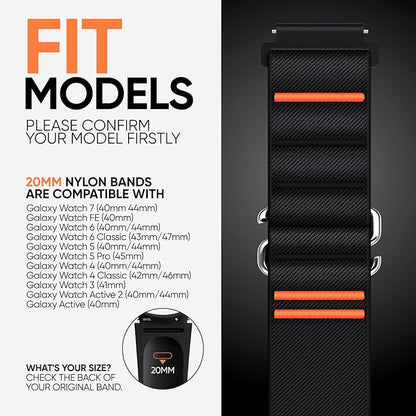 Suitisbest S-Hook Sport Band Compatible with Samsung Galaxy Watch 6 5 4 7 FE Band, Watch 6/4 Classic, Watch 5 Pro, Durable and Adjustable Nylon Loop Strap for Galaxy Active1/Active2