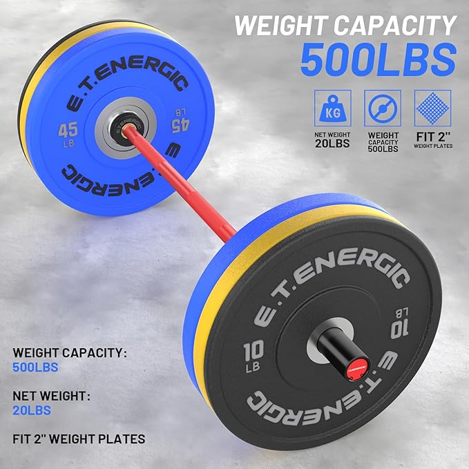 4ft Olympic Barbell 20KG Bar Load 500lbs Capacity Available Men's Barbell with Hard Chrome Sleeves for 2" Olympic Plates