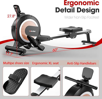 Rowing Machine, Magnetic Rowing Machine for Home, Upgraded 32-Levels Quiet Resistance with Smart Electronic Knob, 350 LBS Weight Capacity, Compact Rower Machine Easy Assembly, App Supported