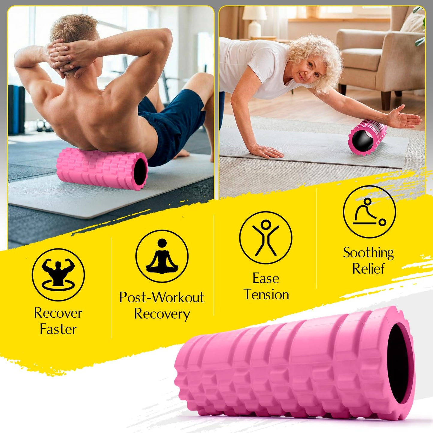 CHYNIQUE Foam Roller 13" Multi Density Fitness Exercise for Muscle Recovery