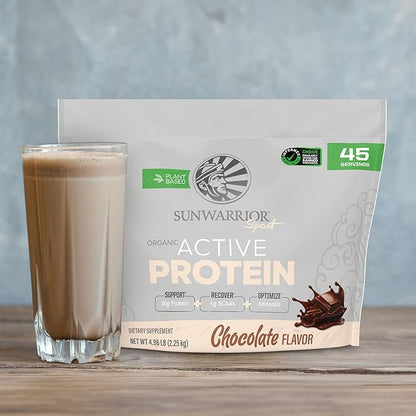 Sunwarrior Organic Plant Based Protein Powder | Vegan Organic Protein Powder with BCAA Amino Acids Plus Recovery Minerals & Botanicals | Non-GMO Soy Dairy & Gluten Free (Chocolate, 45 Servings)