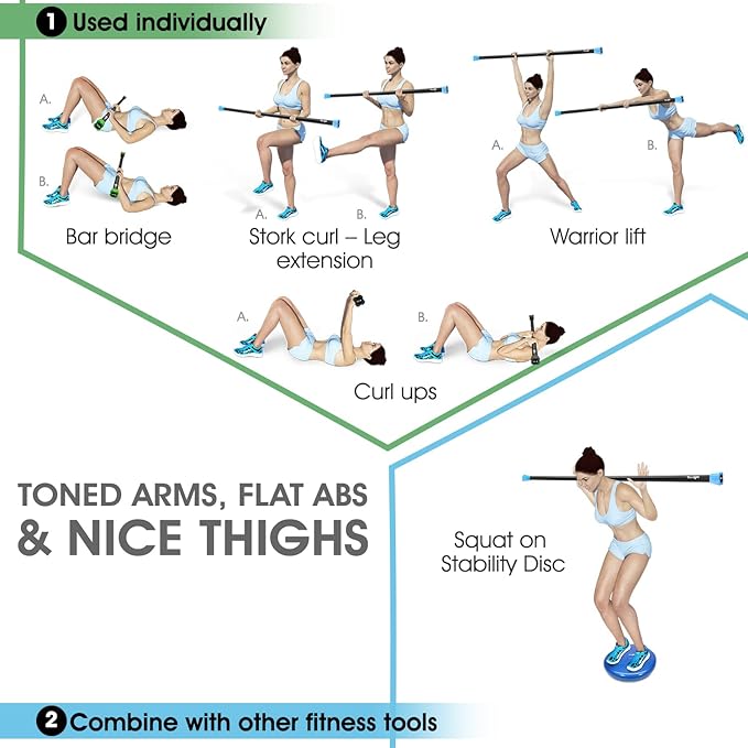 Yes4All Total Body Workout Weighted Bar, Resistance Band Bar, Racks for Strength Training, Exercise Bar for Yoga in Home and Gym - Single/Combo