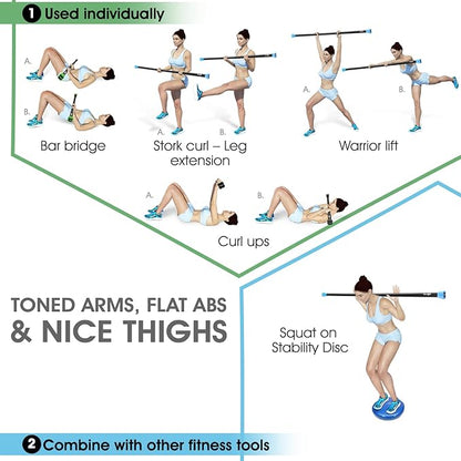 Yes4All Total Body Workout Weighted Bar, Resistance Band Bar, Racks for Strength Training, Exercise Bar for Yoga in Home and Gym - Single/Combo