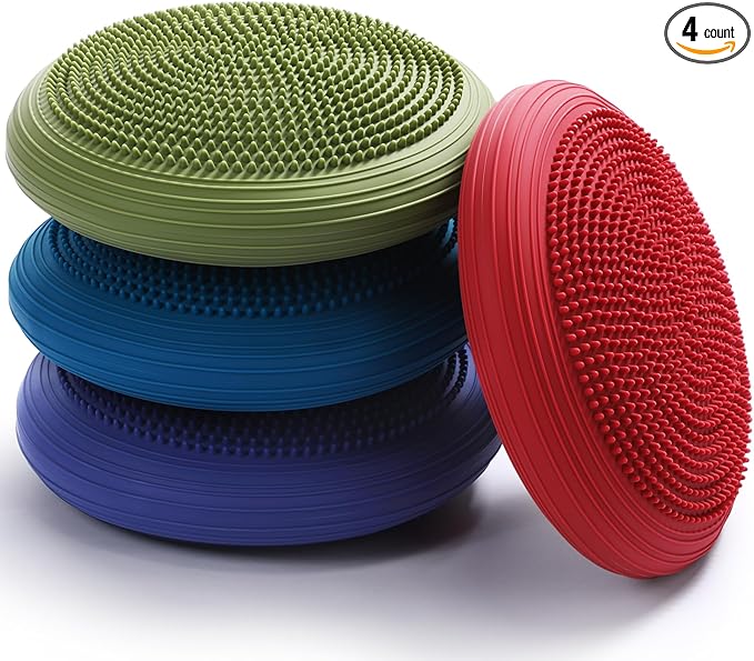 Libima 4 Pcs Wiggle Seat Inflated Wobble Cushion for Sensory Kid 13 Inches Balance Disc Flexible Seating for Classroom Sensory Pad for Chair Wiggle Cushion with Needle Pump