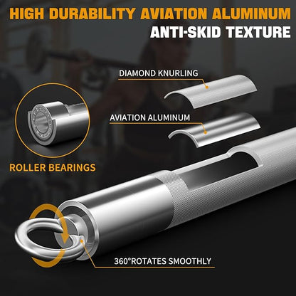 DASKING 4ft/4.9ft Barbell, 1-Inch Standard Detachable Bar, Portable Strength Training Bar for Weightlifting, Squat, Bench Press, Home Gym, 450LBS, Includes Silent Collars